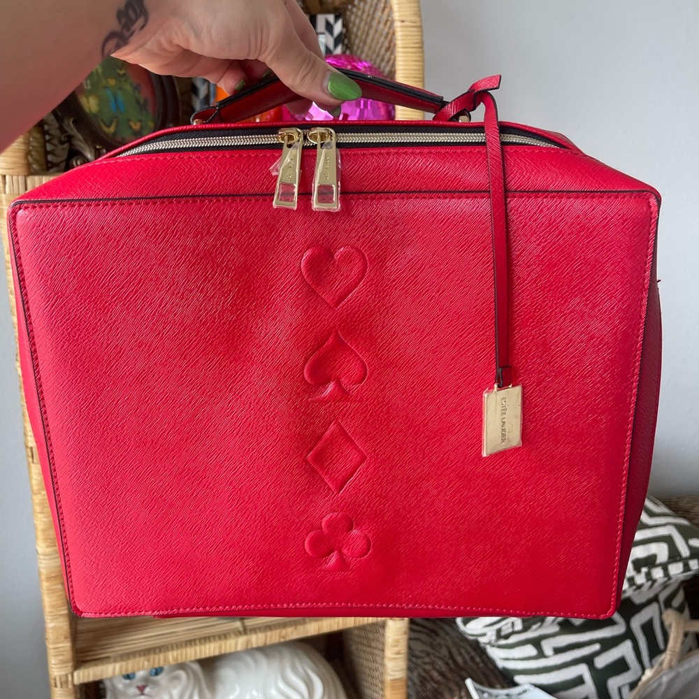 Estee Lauder Red Travel Bag with Gold Hardware
